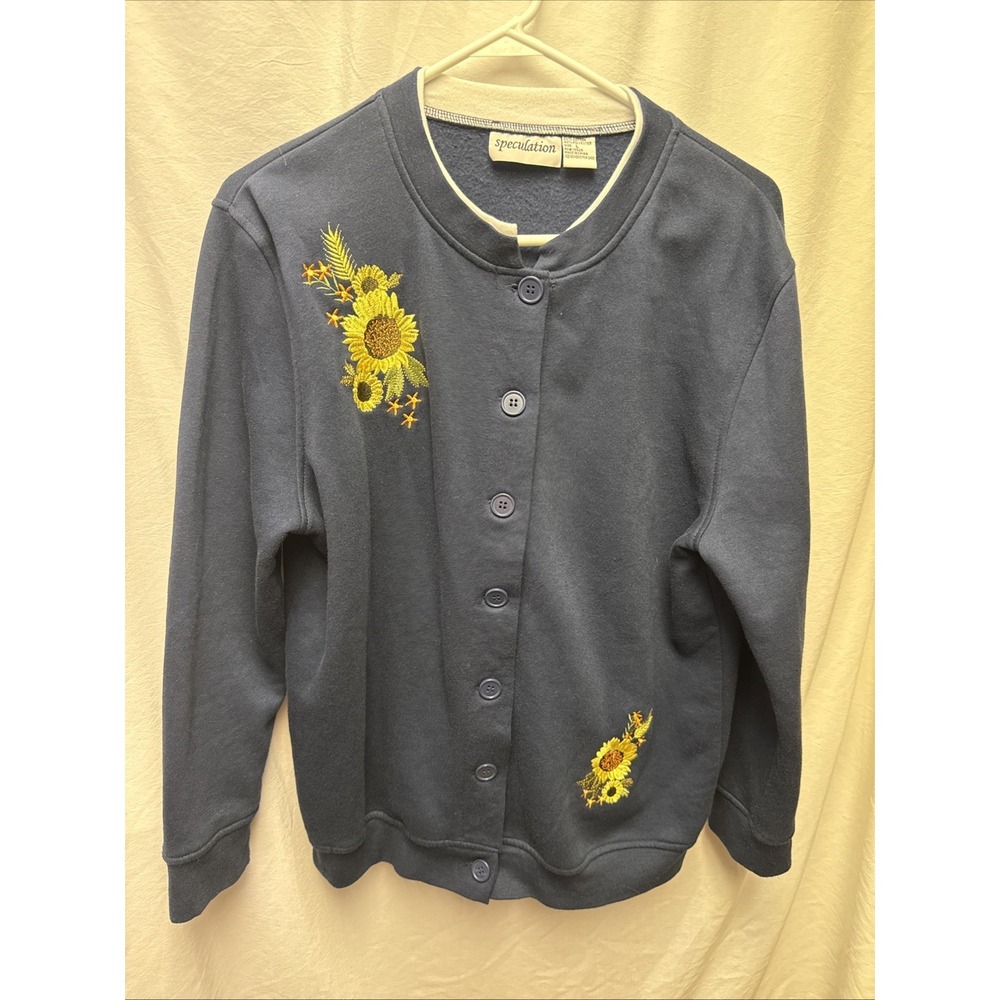 Vintage Speculation Embroidered Sunflower Button Down Cardigan Women's Large